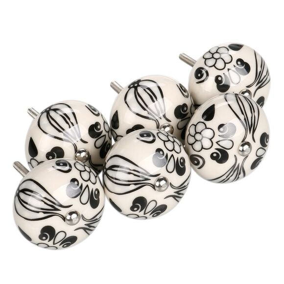 6pcs Vintage Knobs Floral Ceramic Pumpkin Drawer Pulls Knob, Black tillandsia - Picture 1 of 6